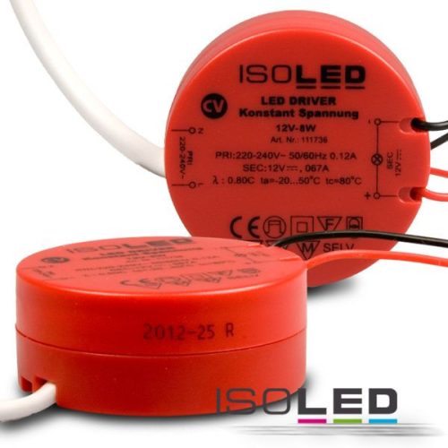 LED trafó 12V/DC, 0-8W, kerek modell, SELV