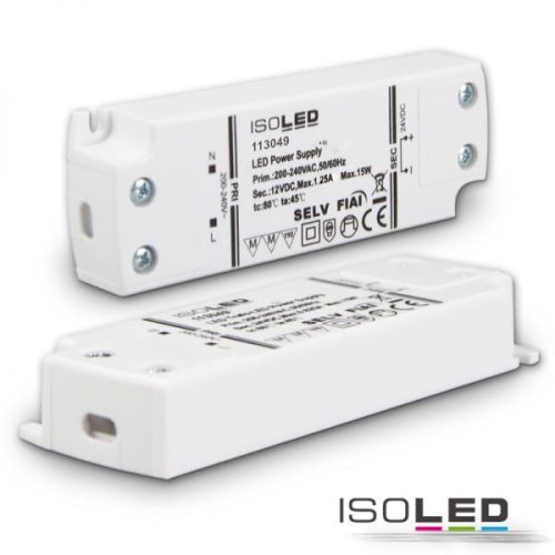 LED trafó 12V/DC, 0-15W, ultra lapos, SELV