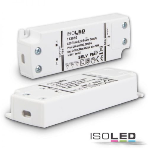 LED trafó 24V/DC, 0-15W, ultra lapos, SELV