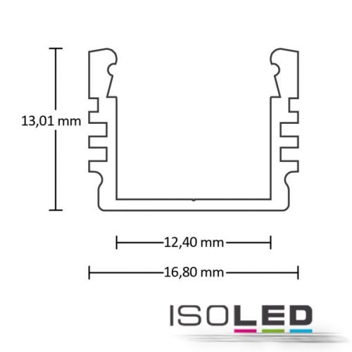 LED SURF12 konstrukciós profil, alumínium, fekete, eloxált, RAL 9005,  H:200 cm
