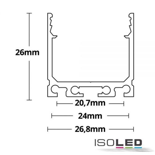 LED SURF24 konstrukciós profil, alumínium, porfestett, fehér RAL 9010,  H:200 cm