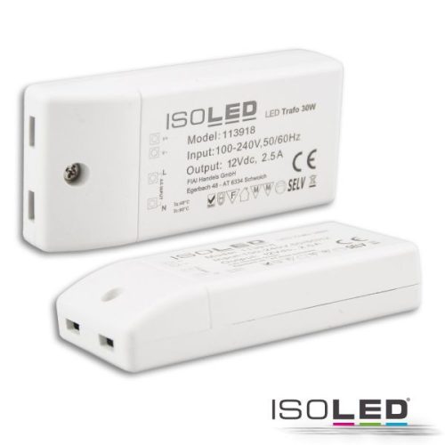 LED trafó 12V/DC, 0-30W, kompakt, SELV