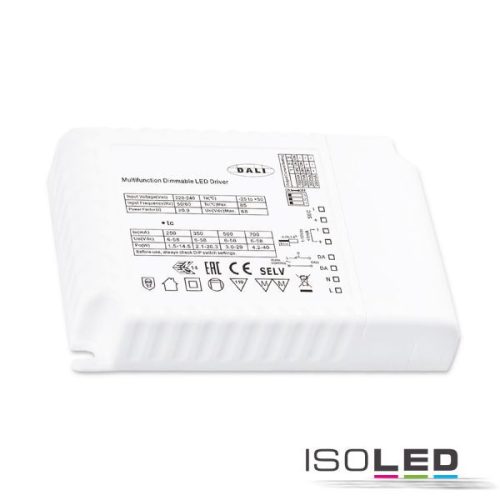 LED állandó áramú trafó 250/350/500/700/700mA, 40W, Push / 0-10V / DALI dimmelheto