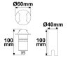 LED Padlóba süllyesztett lámpa, kerek 2SIDE 60mm, fekete, 12-24V, IP67, 3W, 60°, meleg fehér