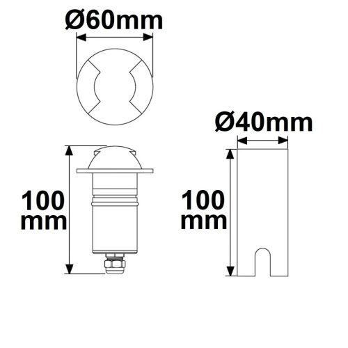 LED Padlóba süllyesztett lámpa, kerek 2SIDE 60mm, fekete, 12-24V, IP67, 3W, 60°, meleg fehér