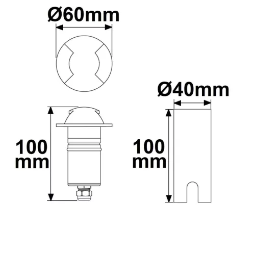 LED Padlóba süllyesztett lámpa, kerek 2SIDE 60mm, fekete, 12-24V, IP67, 3W, 60°, meleg fehér