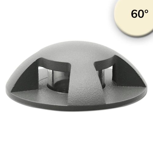 LED Padlóba süllyesztett lámpa, kerek 4SIDE 60mm, fekete, 12-24V, IP67, 3W, 60°, meleg fehér
