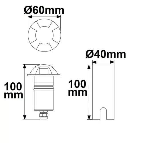 LED Padlóba süllyesztett lámpa, kerek 4SIDE 60mm, fekete, 12-24V, IP67, 3W, 60°, meleg fehér