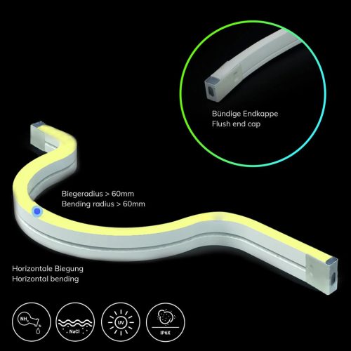 LED NeonPRO930 Custom flexibilis szalag B04H08, 24V DC, 10W, IP67, 3000K, 5m, 180 LED/m, klipszekkel