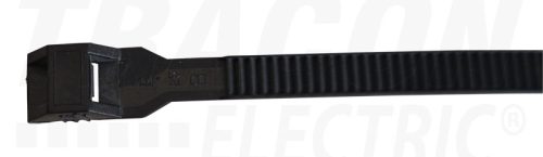 Tracon PA12 kábelkötegelő, UV-álló, fekete 260×9mm, D=25-65mm, PA12
