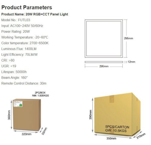 MiLight LED panel 20W RGB+CCT 295x295x12mm