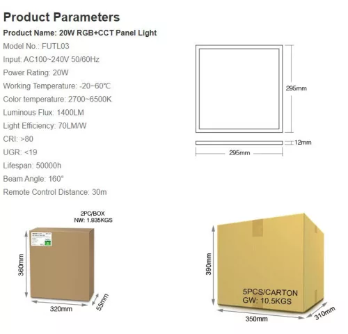 MiLight LED panel 20W RGB+CCT 295x295x12mm