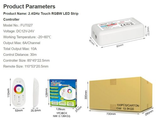 MiLight FUT027 RGBW vezérlő+távirányító