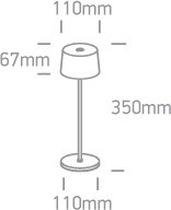 61082A / W fehér LED 3,3W WW asztali lámpa újratölthető USB socket IP65 szabályozható