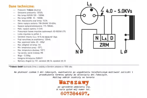 Gyújtó Tridonic ZRM 12 ES/D  Son 100-1000, HI 35-1000, nátrium és fémhalogén fényforráshoz