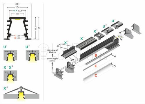 TOPMET LED profil DEEP10 BC/UX 1000 mm eloxált