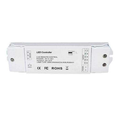 Elmark RF dimmer vevő, RGB(W) szalagokhoz, 4-csatornás, nyomógombbal illetve távirányítóval vezérelhető