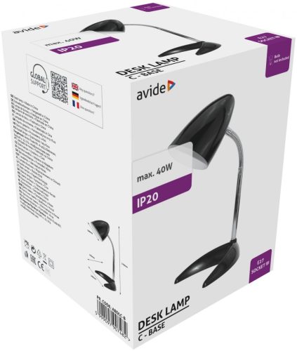 Avide Basic Asztali Lámpa C Talpú Fekete + LED fényforrás