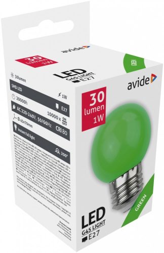 Avide Dekor LED fényforrás G45 1W E27 Zöld