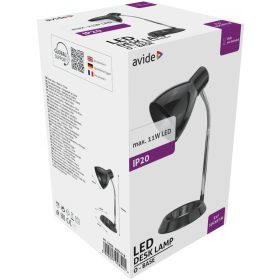   Avide Basic Asztali Lámpa O Talpú Fekete + LED fényforrás