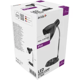   Avide Basic Asztali Lámpa O Talpú Fekete + LED fényforrás