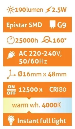 Avide LED 2.5W G9 160° NW 4000K
