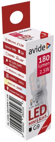 Avide LED 2.5W G9 160° WW 3000K