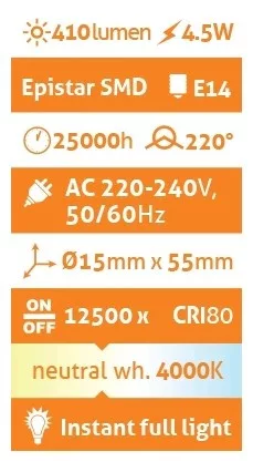 Avide LED 4.5W JD E14 220° NW 4000K