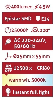 Avide LED 4.5W JD E14 220° WW 3000K