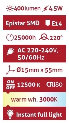 Avide LED 4.5W JD E14 220° WW 3000K