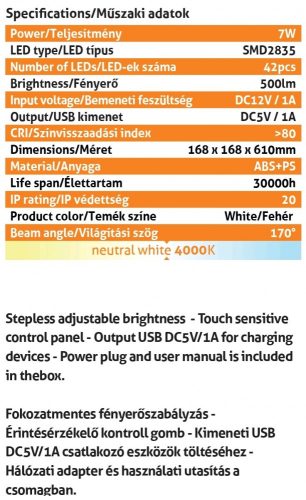 Avide LED Asztali Lámpa Fehér 7W