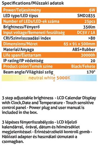 Avide Led Asztali Lámpa Üzleti Bőrhatású Naptár Fekete 6W