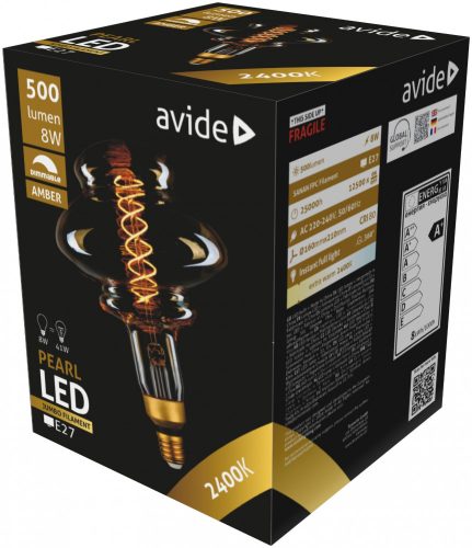 Avide LED Jumbo Filament Pearl 160x210mm Amber 8W E27 2400K Dimmable