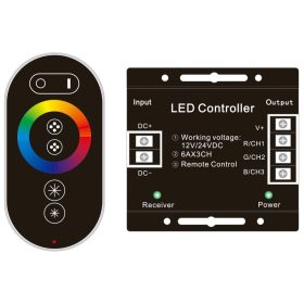   Avide RGB Led Szalag Vezérlő, 12V 216W, 6 Gombos Rádiófrekvenciás, Érintőpaneles Távirányítóval