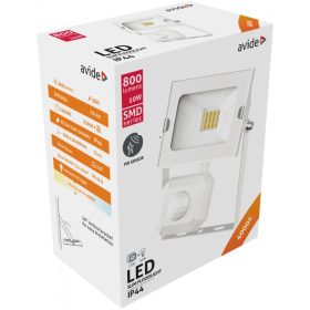  Avide LED Reflektor Slim SMD 10W NW 4000K Mozgásérzékelős PIR Fehér