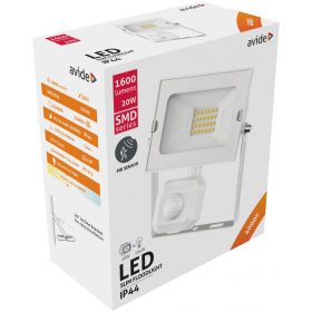   Avide LED Reflektor Slim SMD 20W NW 4000K Mozgásérzékelős PIR Fehér