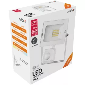   Avide LED Reflektor Slim SMD 20W NW 4000K Mozgásérzékelős PIR Fehér