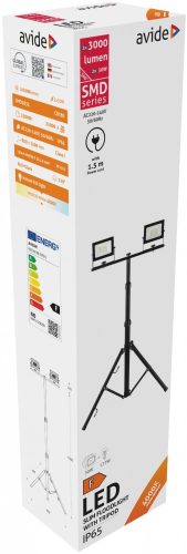 Avide LED Reflektor Slim SMD 2x30W NW 4000K 2 fej Tripoddal, állványos reflektor