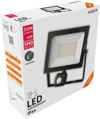 Avide LED Reflektor Slim SMD 50W NW 4000K Mozgásérzékelős PIR