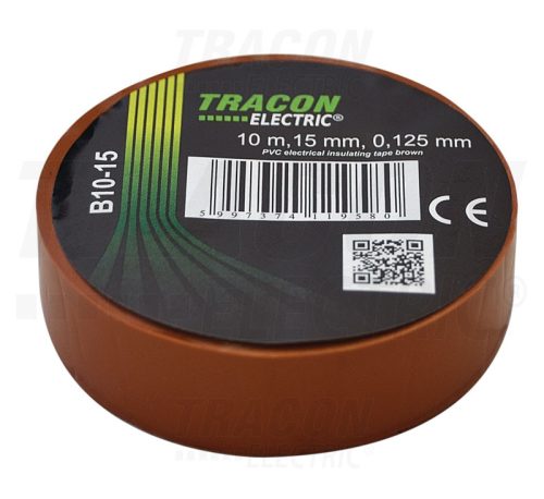 Tracon Szigetelőszalag, barna 10m×15mm, PVC, 0-90°C, 40kV/mm