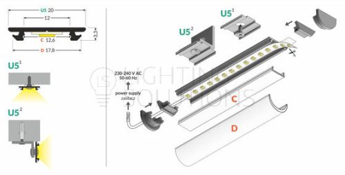TOPMET LED profil ARC12 CD/U5 1000 mm natúr