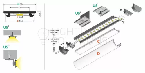 TOPMET LED profil ARC12 CD/U5 2000 mm natúr