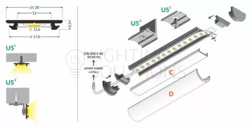 TOPMET LED profil ARC12 CD/U5 2000 mm eloxált