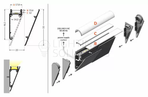 TOPMET LED profil WALLE12 BCD 2000 mm eloxált