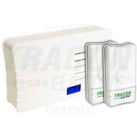   Tracon Vezeték nélküli csengő, téglalap alakú, 2 adó, 1 vevő 3×AA, 1×CR2032, IP44, 100m, 10 music