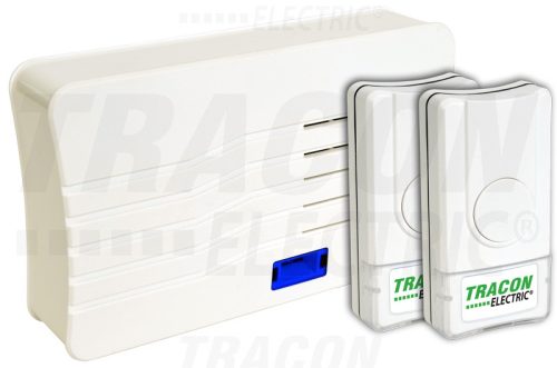 Tracon Vezeték nélküli csengő, téglalap alakú, 2 adó, 1 vevő 3×AA, 1×CR2032, IP44, 100m, 10 music