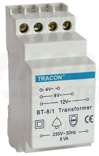 Tracon Biztonsági (csengő) transzformátor 230V / 4-8-12V AC, max.8 VA