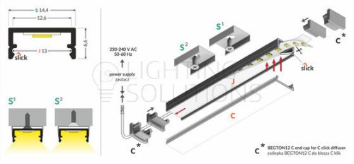 TOPMET LED profil BEGTON12 J/S 1000 mm natúr