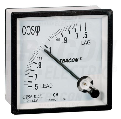 Tracon Teljesítménytényező mérő, egyfázisú 72×72mm, 240V AC, 0,5