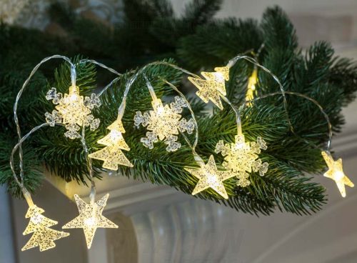 LED karácsonyi lánc, hópehely,fa, csillag, elemes